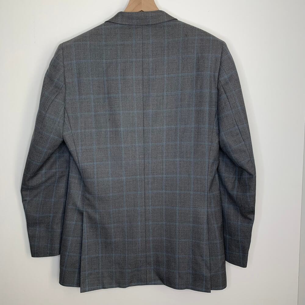 Barneys New York Loro Piana Plaid Grey Blue Wool Mens Blazer Size 40 - Picture 2 of 16